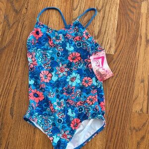 Kanu Surf Blue and Pink Floral Kids One Piece